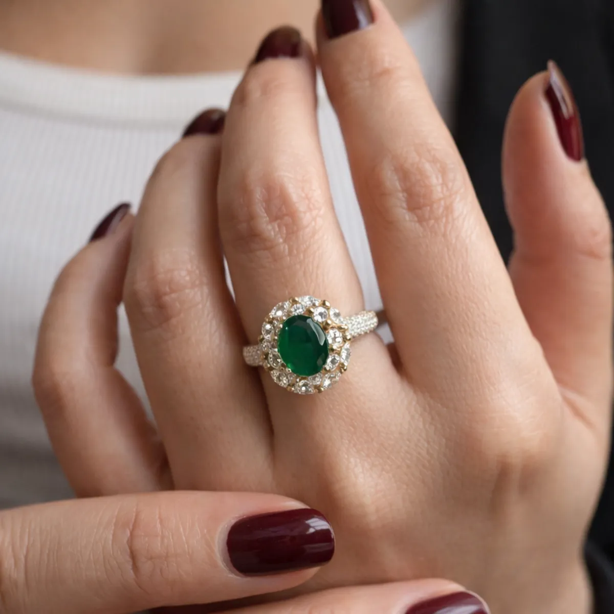 Oval Green Zircon Luxury Ring
